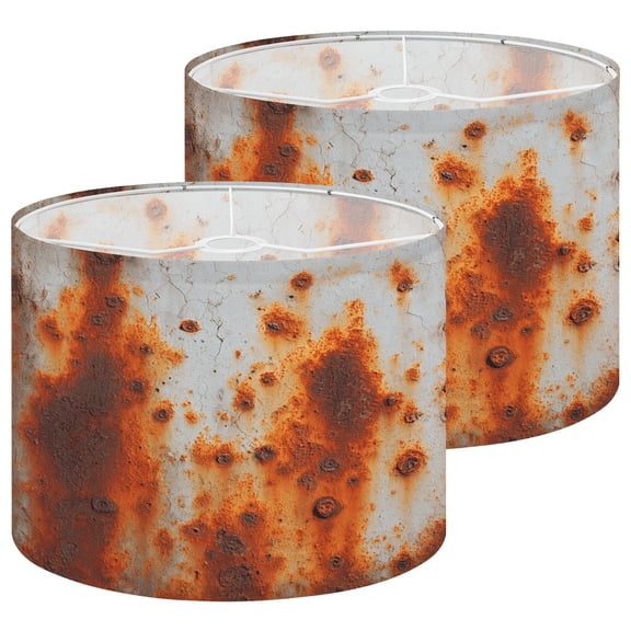 Lamp Shades Set of 2 Rusty Industrial Texture White Orange Patina 13" x 13" x 10" Lampshade for Table Lamps Floor Lamps Lamp Shade Replacement Easy Assembly Required
