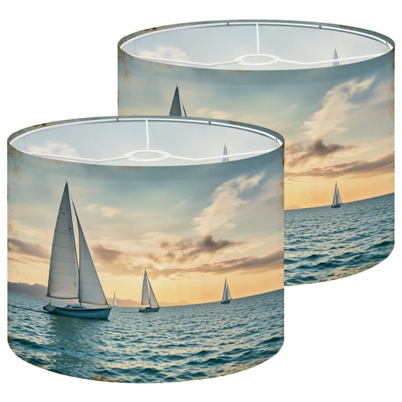 Lamp Shades Set of 2 Sail Boats Sunset Seascape Sailboats Open Sea Golden Sunset 13" x 13" x 10" Lampshade for Table Lamps Floor Lamps Lamp Shade Replacement Easy Assembly Required