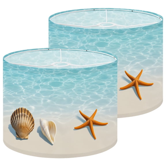 Lamp Shades Set of 2 Seashells Starfish Sandy Beach Clear Turquoise Water 13" x 13" x 10" Lampshade for Table Lamps Floor Lamps Lamp Shade Replacement Easy Assembly Required
