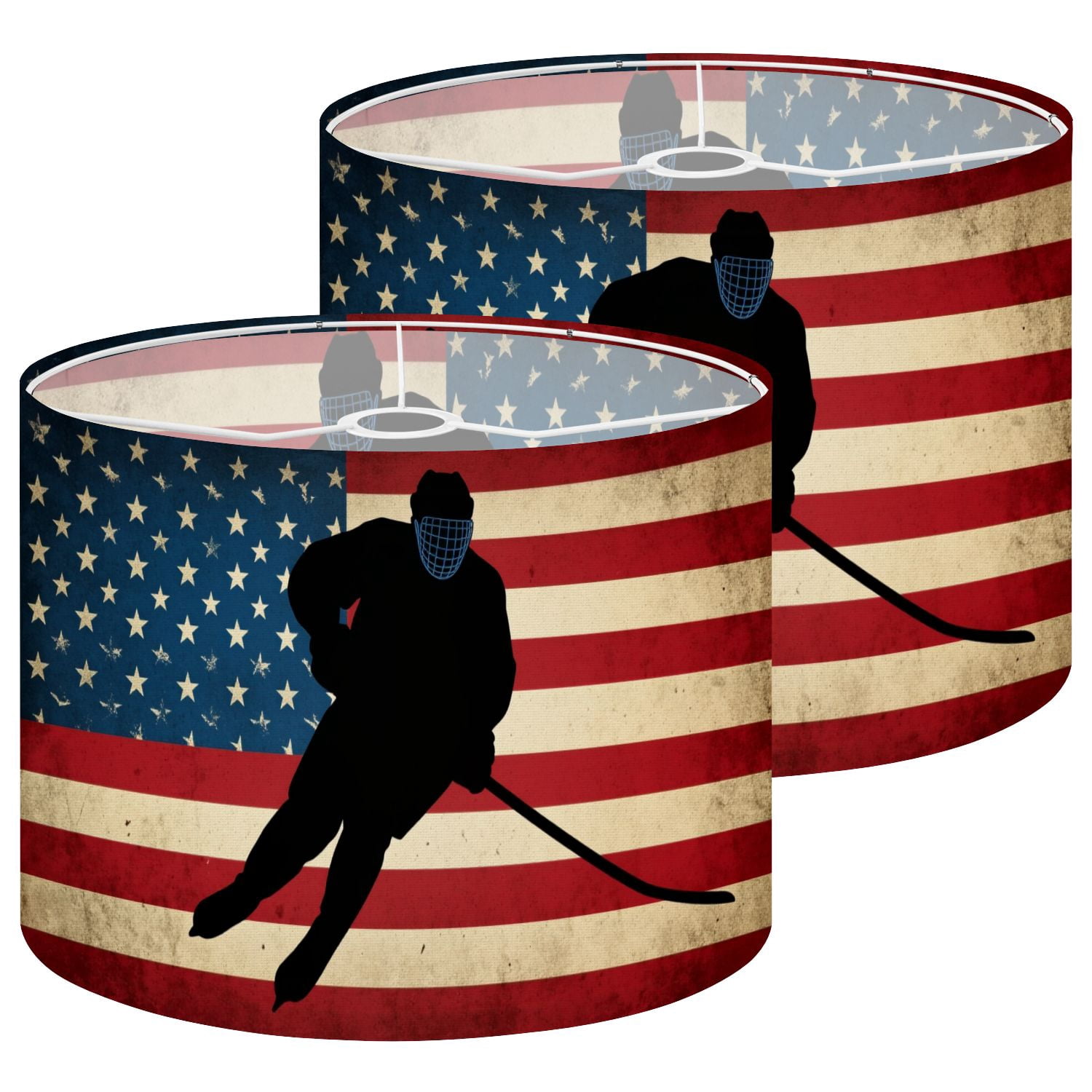 Lamp Shades Set of 2 Silhouette Hockey Player Against American Flag Independence Day 13" x 13" x 10" Lampshade for Table Lamps Floor Lamps Lamp Shade Replacement Easy Assembly Required
