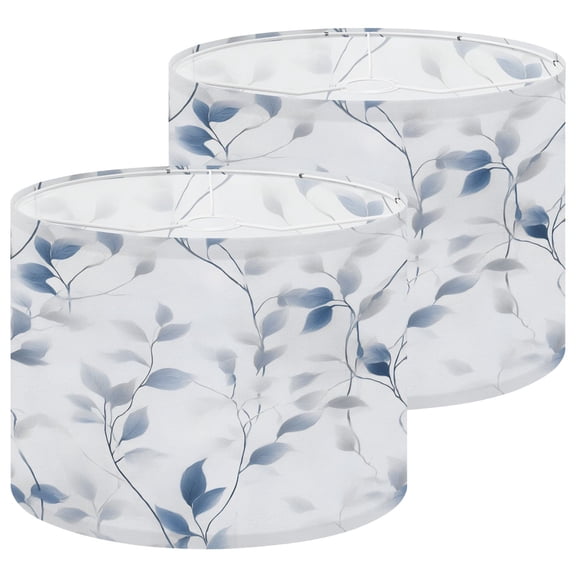 Lamp Shades Set of 2 Subtle Blue Gray Botanical Leaf White 13" x 13" x 10" Lampshade for Table Lamps Floor Lamps Lamp Shade Replacement Easy Assembly Required