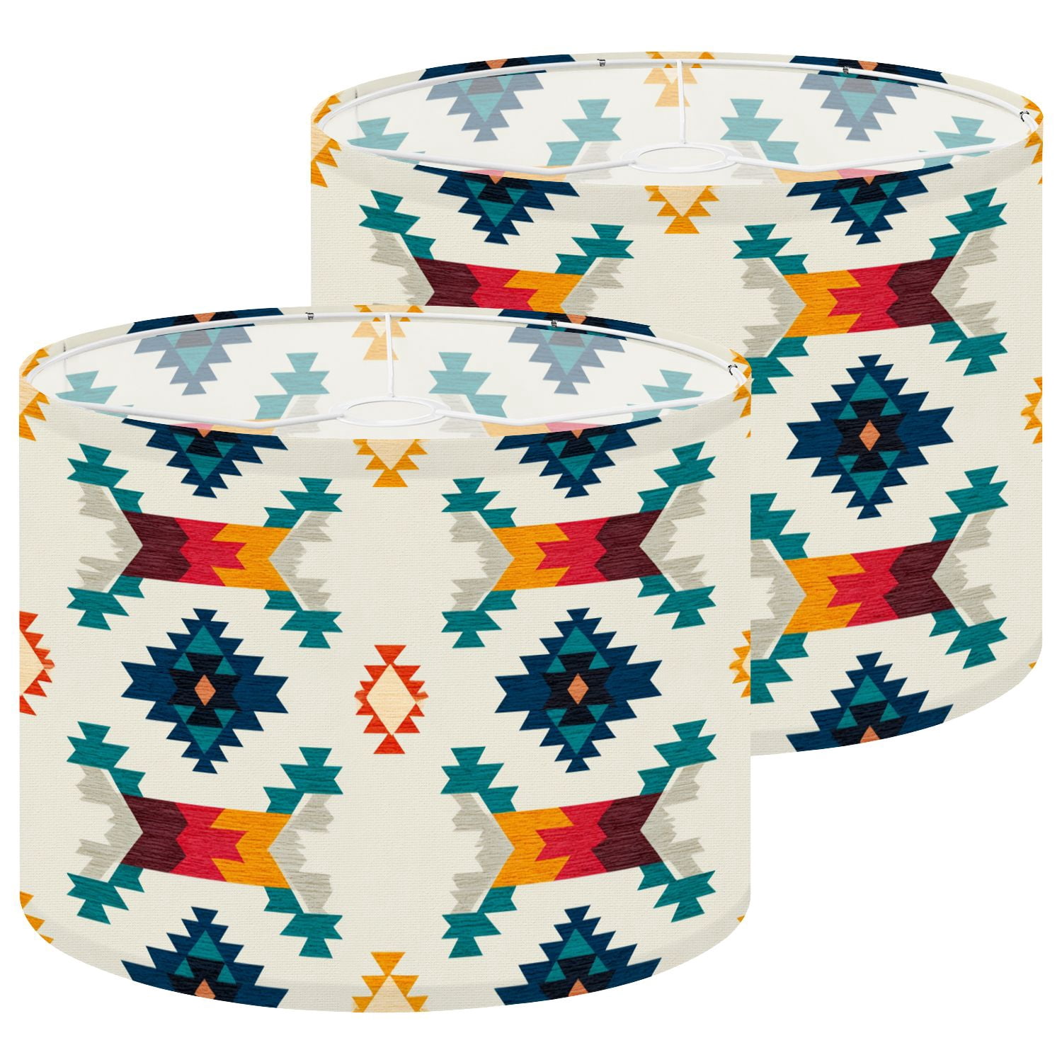 Lamp Shades Set of 2 Timeless bohemian diamonds southwestern style blue 13" x 13" x 10" Lampshade for Table Lamps Floor Lamps Lamp Shade Replacement Easy Assembly Required