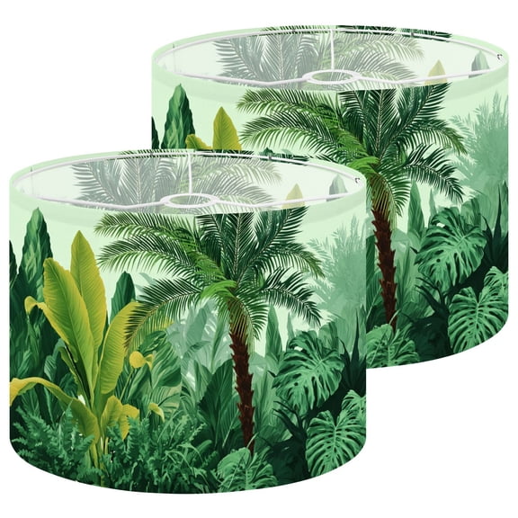 Lamp Shades Set of 2 Tropical Jungle Palm Tree Botanical 13" x 13" x 10" Lampshade for Table Lamps Floor Lamps Lamp Shade Replacement Easy Assembly Required