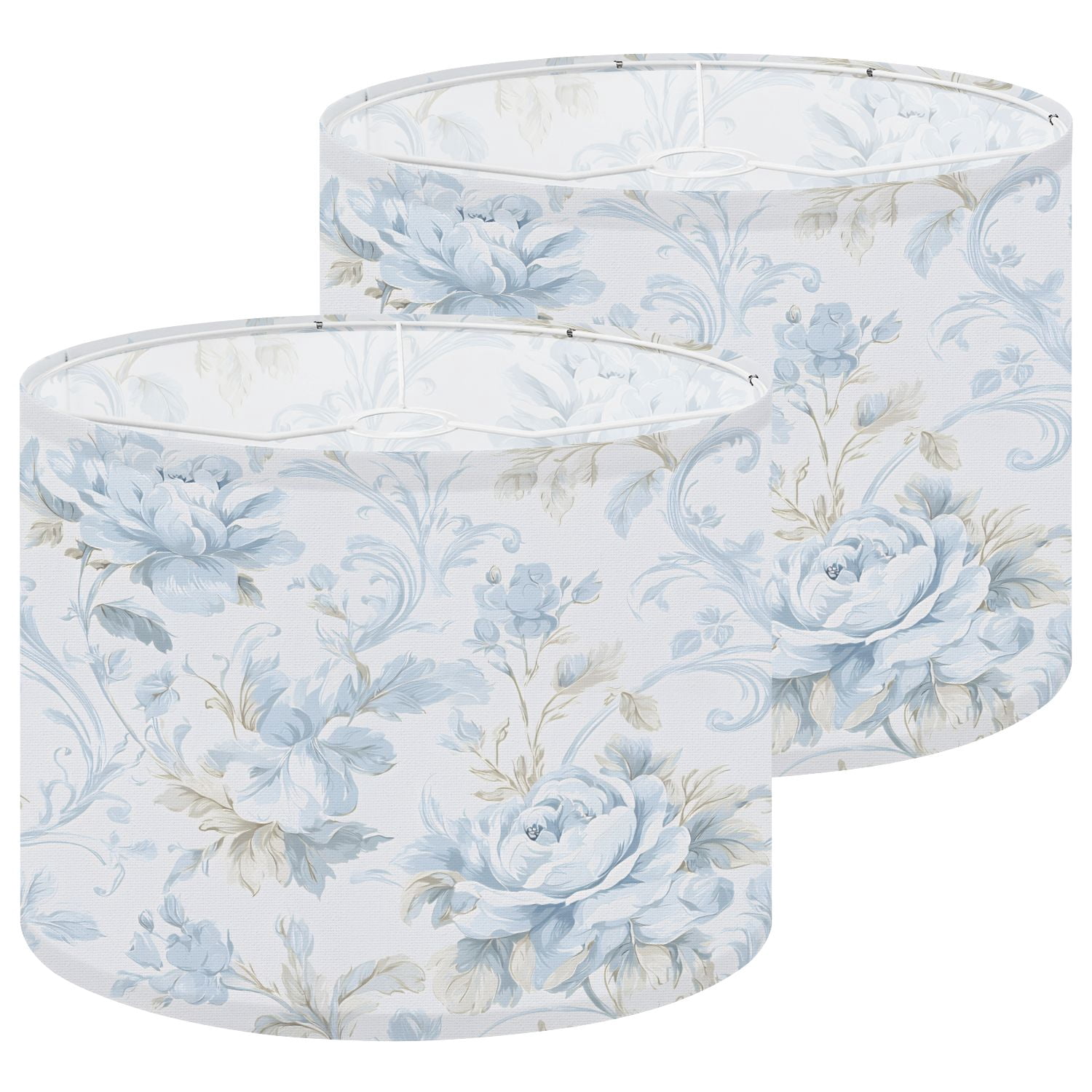 Lamp Shades Set of 2 Vintage Blue Floral Roses Leaves Light 13" x 13" x 10" Lampshade for Table Lamps Floor Lamps Lamp Shade Replacement Easy Assembly Required