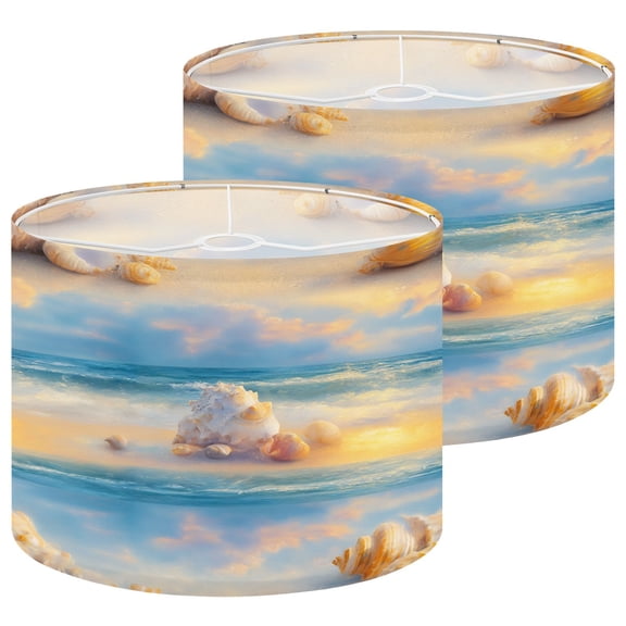 Lamp Shades Set of 2 Watercolor Seashells Golden Sunset Beach Soft Ocean 13" x 13" x 10" Lampshade for Table Lamps Floor Lamps Lamp Shade Replacement Easy Assembly Required