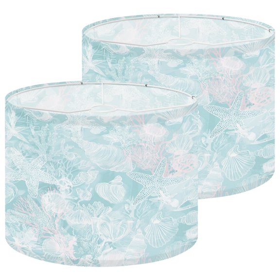 Lamp Shades Set of 2 Whimsical Underwater Ocean Theme Starfish Shells Soft 13" x 13" x 10" Lampshade for Table Lamps Floor Lamps Lamp Shade Replacement Easy Assembly Required