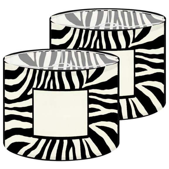 Lamp Shades Set of 2 Zebra Print Contemporary Black White Stripes Rectangular 13" x 13" x 10" Lampshade for Table Lamps Floor Lamps Lamp Shade Replacement Easy Assembly Required