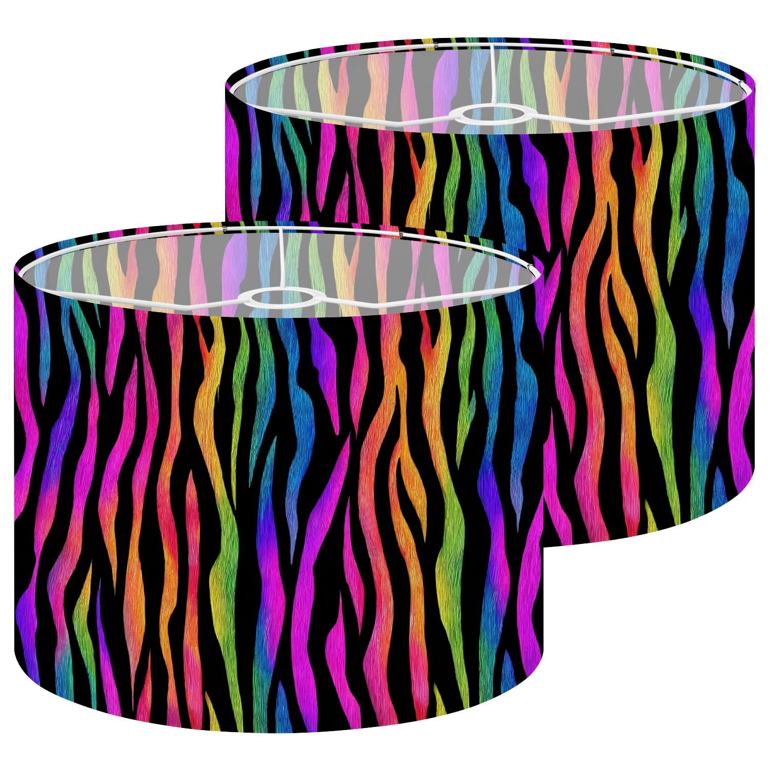 Lamp Shades Set of 2 Zebra rainbow abstract Neon gradient lines black ...