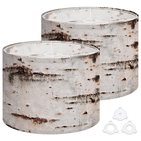 Lamp Shades Set of 2 Easy Assembly Birch bark Drum Lampshades for Table Lamps Floor Lamps Pendant Light 13"x13"x10" Replacement Lamp Shade