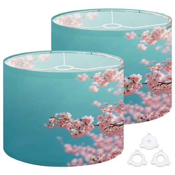 Lamp Shades Set of 2 Easy Assembly Cherry Tree Spring Drum Lampshades for Table Lamps Floor Lamps Pendant Light 13"x13"x10" Replacement Lamp Shade