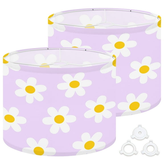 Lamp Shades Set of 2 Easy Assembly Daisies purple Drum Lampshades for Table Lamps Floor Lamps Pendant Light 13"x13"x10" Replacement Lamp Shade