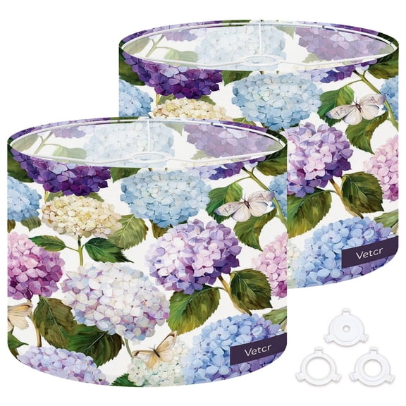 Lamp Shades Set of 2 Easy Assembly hydrangea watercolor Drum Lampshades for Table Lamps Floor Lamps Pendant Light 13"x13"x10" Replacement Lamp Shade