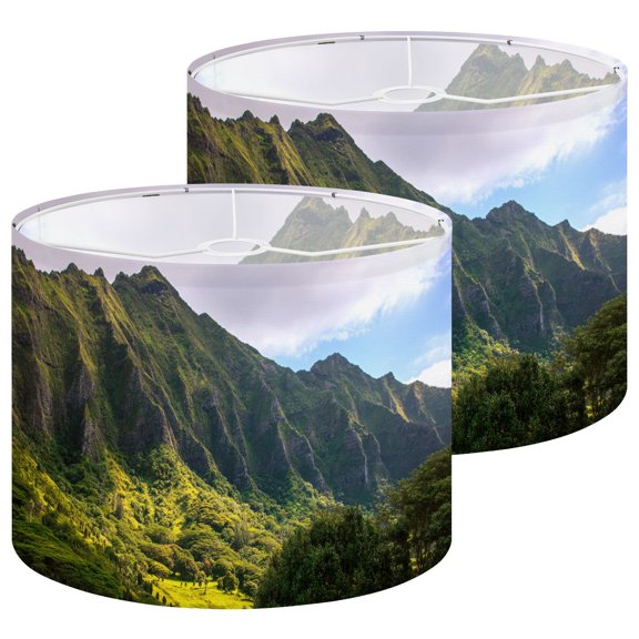 Lamp Shades Set of 2 Koolau Mountain Oahu Hawaii 13" x 13" x 10" Lampshade for Table Lamps Floor Lamps Lamp Shade Replacement Easy Assembly Required