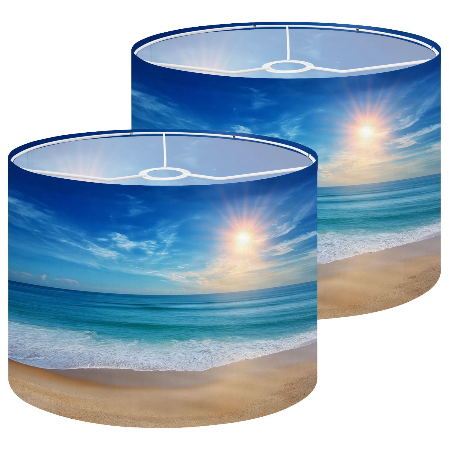 Lamp Shades Set of 2 seascape sun blue sky 13" x 13" x 10" Lampshade for Table Lamps Floor Lamps Lamp Shade Replacement Easy Assembly Required