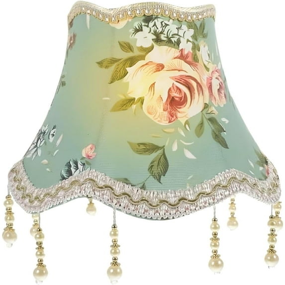 Floral Victorian Vintage Printed Pattern Bell Scalloped Lamp Shades Green