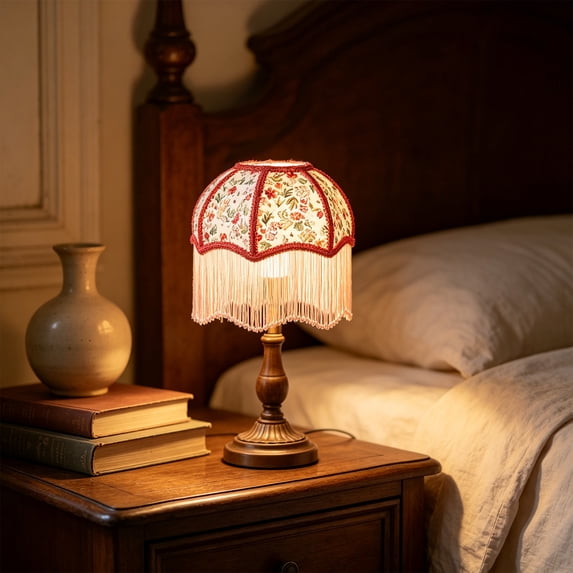 Lamp Shades With tassels Fringe Scalloped Lamp Shade | Hand Crafted, Fabric Bell Victorian Lamp Shade for Table Lamps,Floor Lamps,Spider Fitter,Easy Assembly