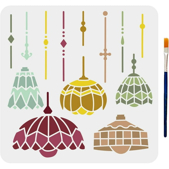 Lamp Stencil Chandelier Light Stencil Party Lights Template 11.811.8inch with Paint Brush Flexible Washable PET Material for Home Decor Wood Sign