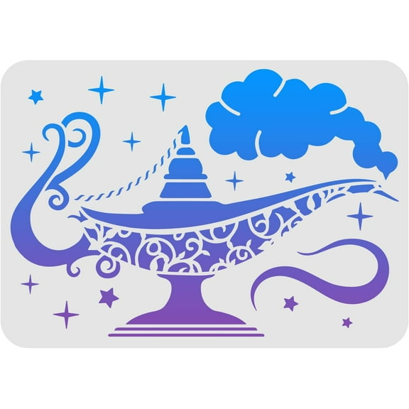 Lamp Stencil for Painting 29.7x21cm Reusable Aladdin's Lamp Drawing Stencil Aladdin Myth Themed Stencil for Painting on Wood Tile Paper Fabric Floor and Wal