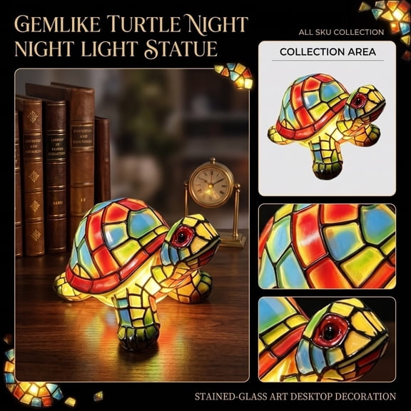 Lamp for Student Room, Vibrant Stained Glass Turtle Plug in Night Light for Student Desktop Decorative Piece, Soft Glow Night Light for Student Nursery Accent Lighting, Perfect