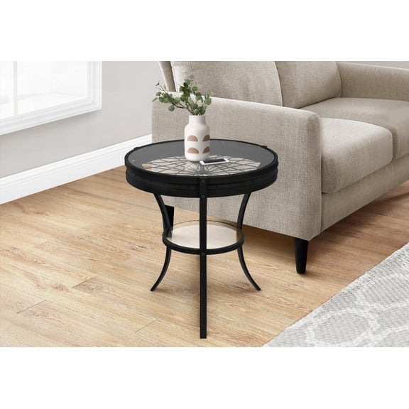 Coffee Table with Clear Tempered Glass and Black Metal, Sophisticated Black Hammered Finish for Living Room and Bedroom