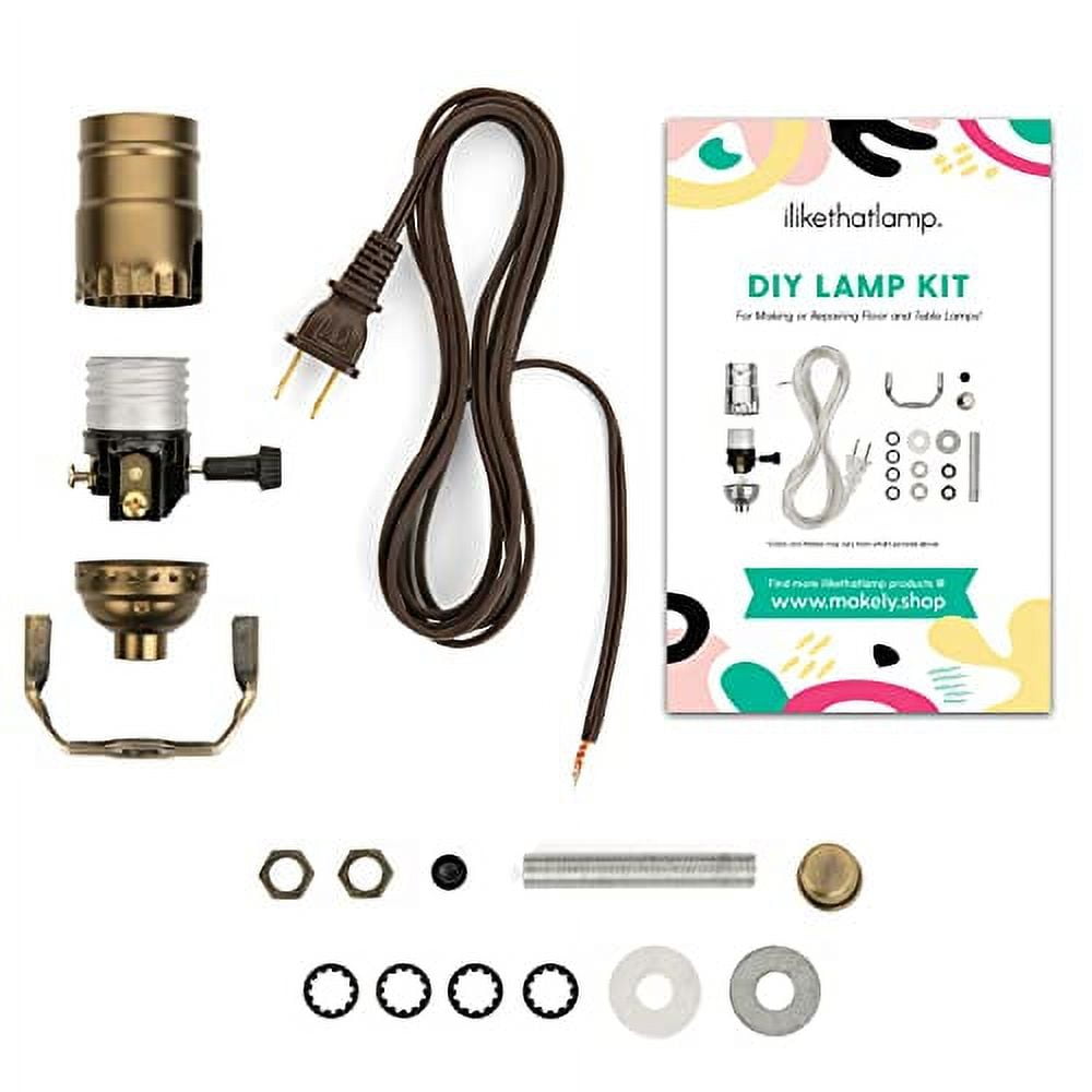 DIY Lamp Wiring Kit (Glossy Brass Socket + Gold Cord) - Makely