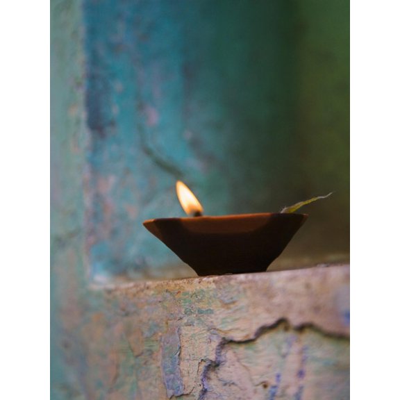 Art.com Lamp in a Little Shrine Outside Traditional House, Varanasi, India Photographic Print by Keren Su, 24" x 32"