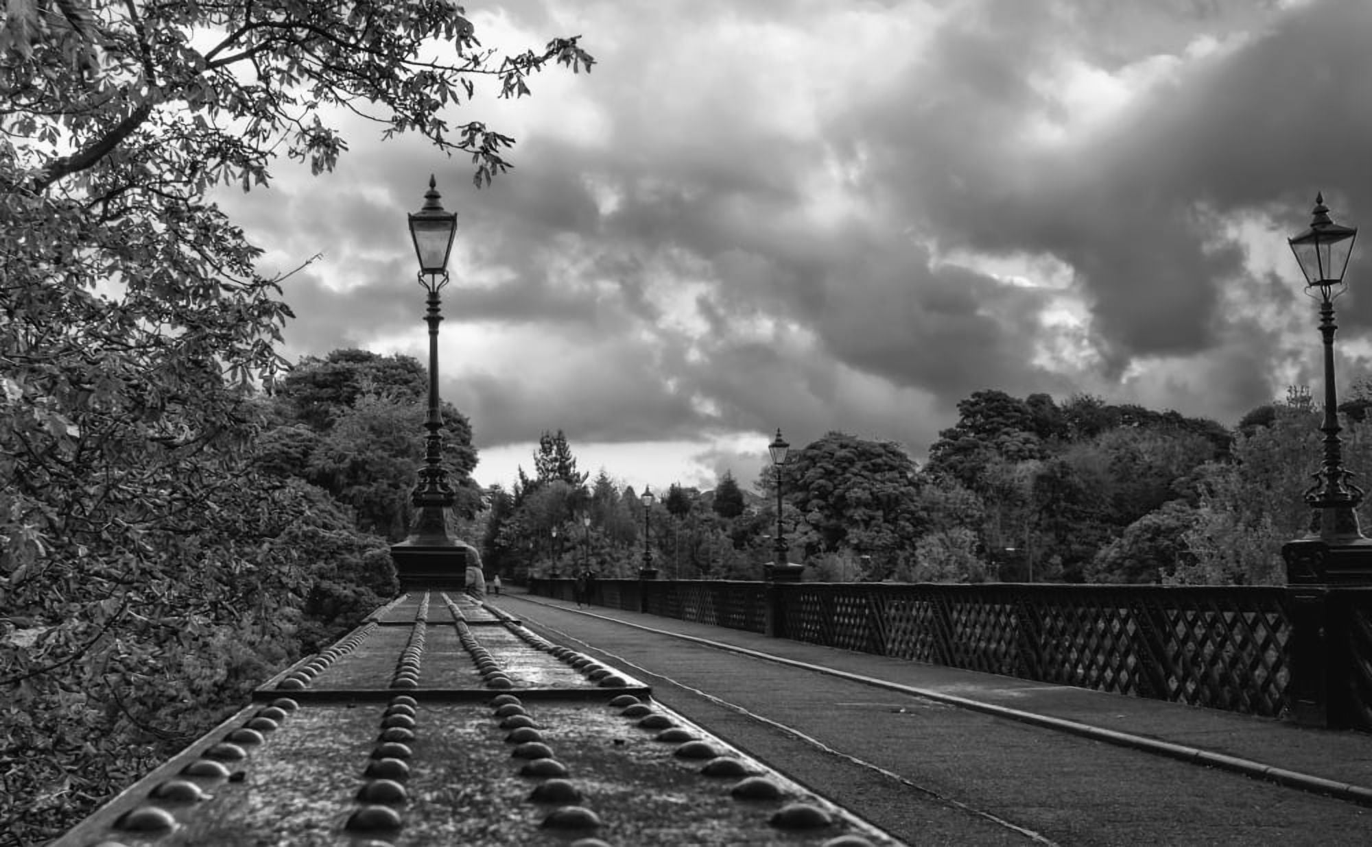 Lamp posts and fence along a train track Newcastle Tyne and Wear England Canvas Art - John Short Design Pics (19 x 11)