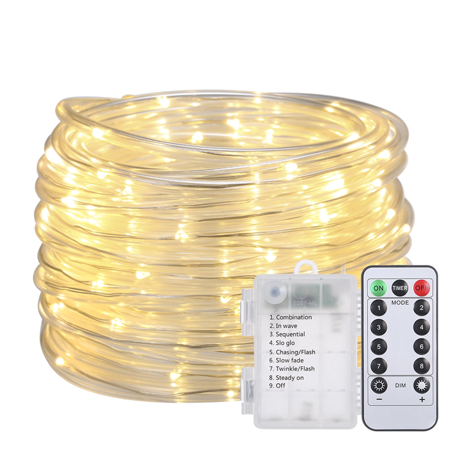 Lamp string,7.2w 120 Led Rope Warm White Operated With Remote On 8 ...