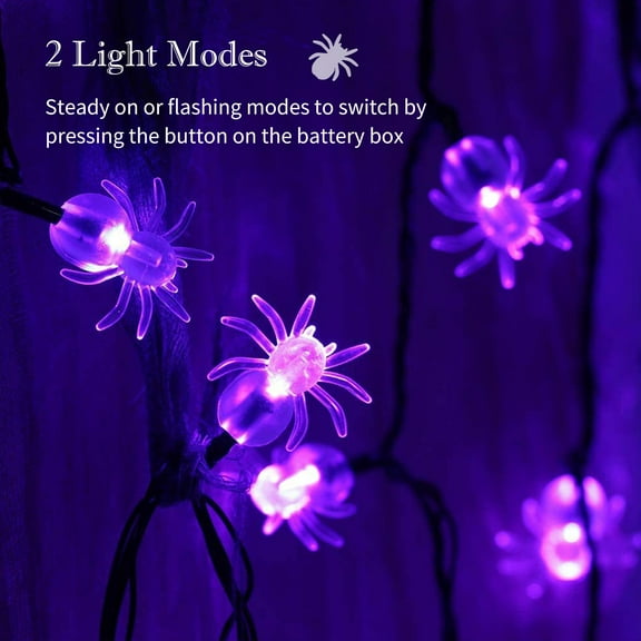Lamp string, Purple Spider Battery Operated Spider Shaped Decorative 20ft 40leds 20 Ft 40 Spider Shape 20 Operated Decor Waterproof Purple Battery Solinder Type 2