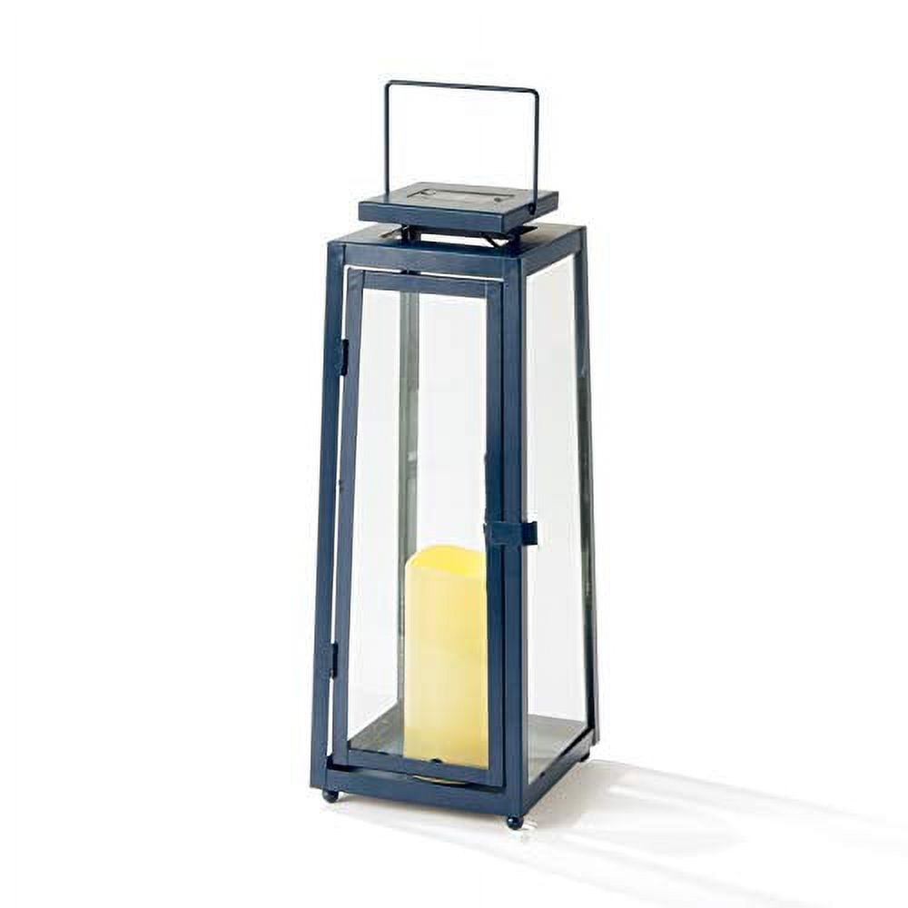 LampLust Blue Outdoor Candle Lantern 15 Inch Tall, Solar Powered