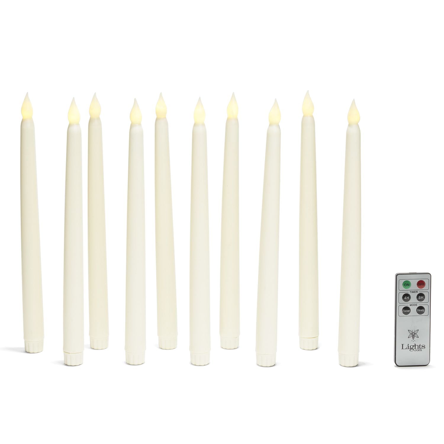 LampLust Ivory 10" Wax Flameless Taper Candles, Set of 10 Classic