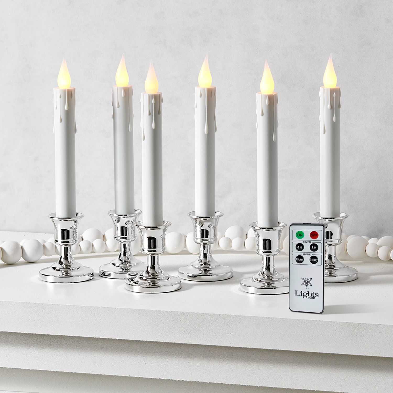 LampLust White Flameless Window Candles with Removable Silver Bases