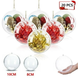 20 Pcs Christmas Clear Fillable Ornament Balls, Plastic Acrylic Clear Ball  with Sequins Ribbon/Rope, 100 mm DIY Craft Bath Bomb Mold for Christmas