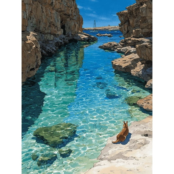 Lampedusa Italy Rabbit Beach Watercolor Canvas Print, Coastal Vacation Wall Art & Home Decor