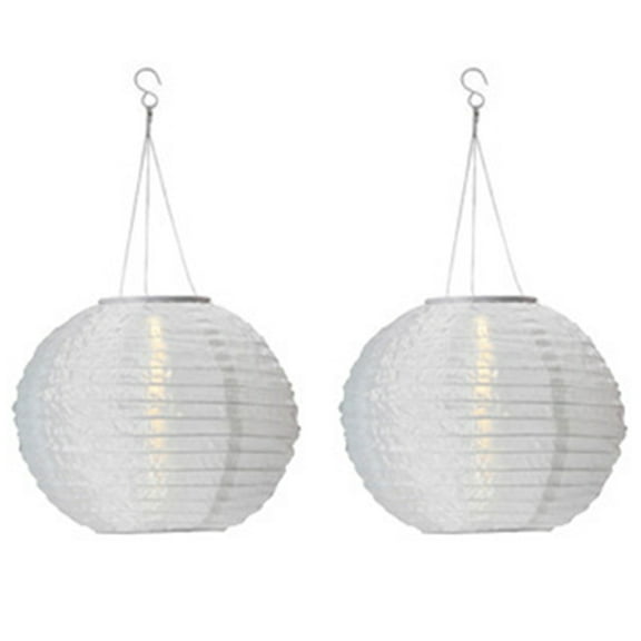 Lampions Solar Outdoor,Sky 2 Pieces Solar LED Lantern Waterproof Nylon Hanging Garden Lantern 25cm Solar Lighting for Garden, Courtyard, Terrace, Wedding, Halloween Fest Decoration (White)