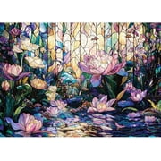 Lamplig 1000 Piece Puzzles for Adults, Stained Glass Lotus Adult Puzzle 1000 Pieces, Jigsaw Puzzles with Letters on Back , Home Decor Gift for Adults, 27.6" L X 20.5" W, 1:1 Poster