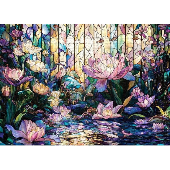 Lamplig 1000 Piece Puzzles for Adults, Stained Glass Lotus Adult Puzzle 1000 Pieces, Jigsaw Puzzles with Letters on Back , Home Decor Gift for Adults, 27.6" L X 20.5" W, 1:1 Poster