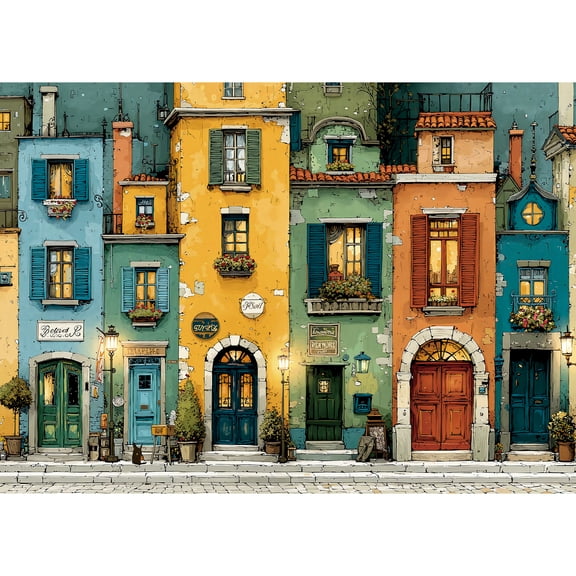 Lamplig Puzzles for Adults 1000 Pieces - Colorful European Townhouses Street 1000 Piece Jigsaw Puzzle