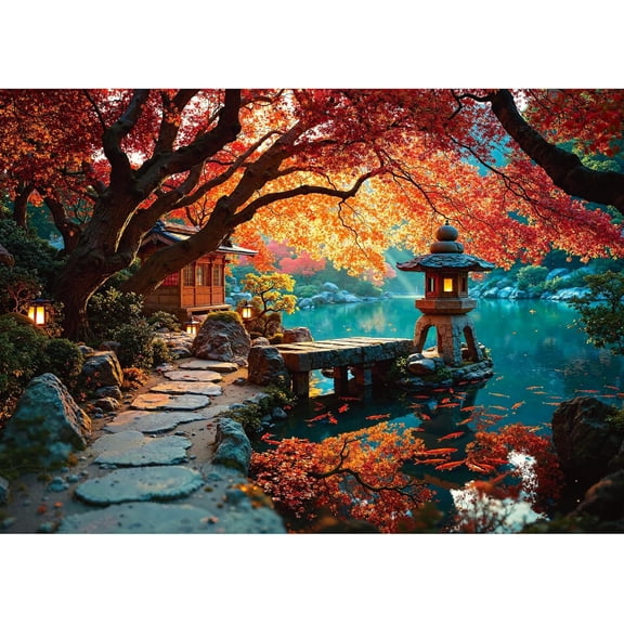 Lamplig Fall Puzzles for Adults 1000 Pieces, Kyoto Autumn Garden Landscape Jigsaw Puzzle, Letters on Back, Family Fun, Home Decor, Gifts, 1:1 Poster