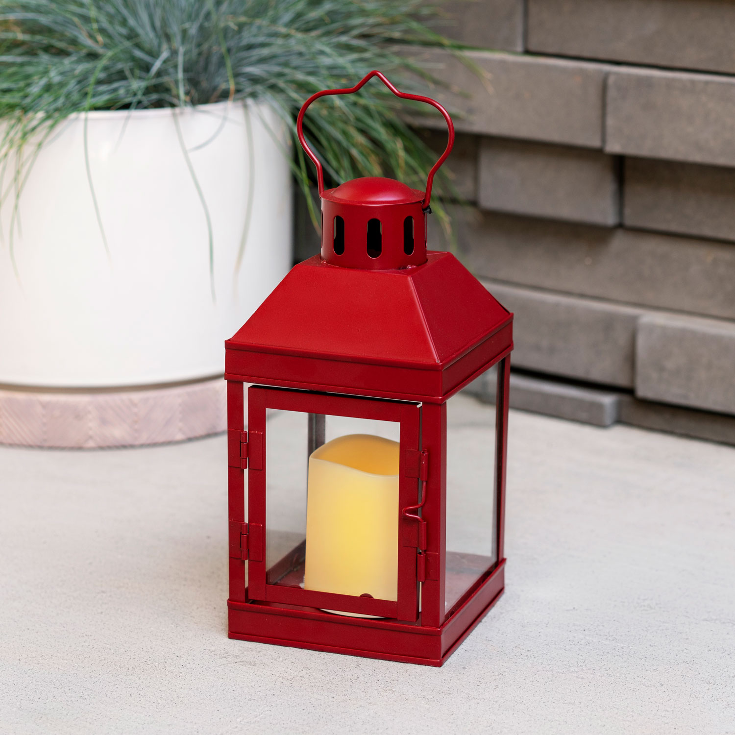 Lamplust Outdoor Red Lantern with LED Flameless Candle 9 Inch