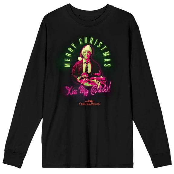 Lampoon's Christmas Vacation Merry Christmas Men's Black Long Sleeve Shirt-S