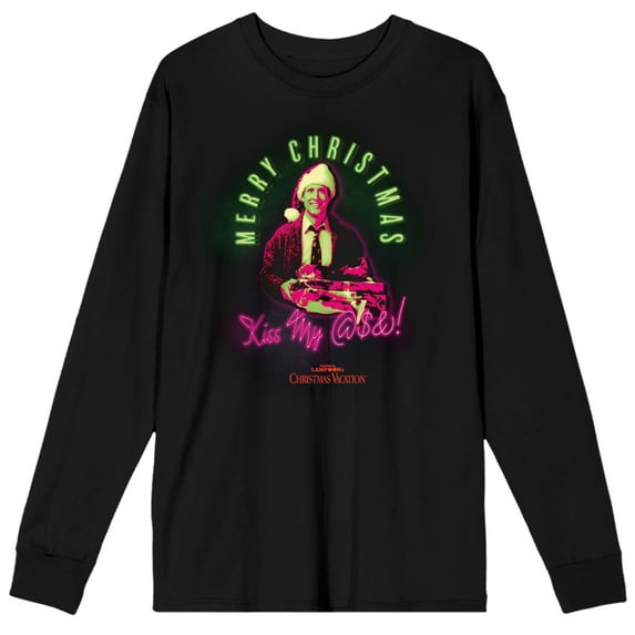 Lampoon's Christmas Vacation Merry Christmas Men's Black Long Sleeve Shirt-XXL