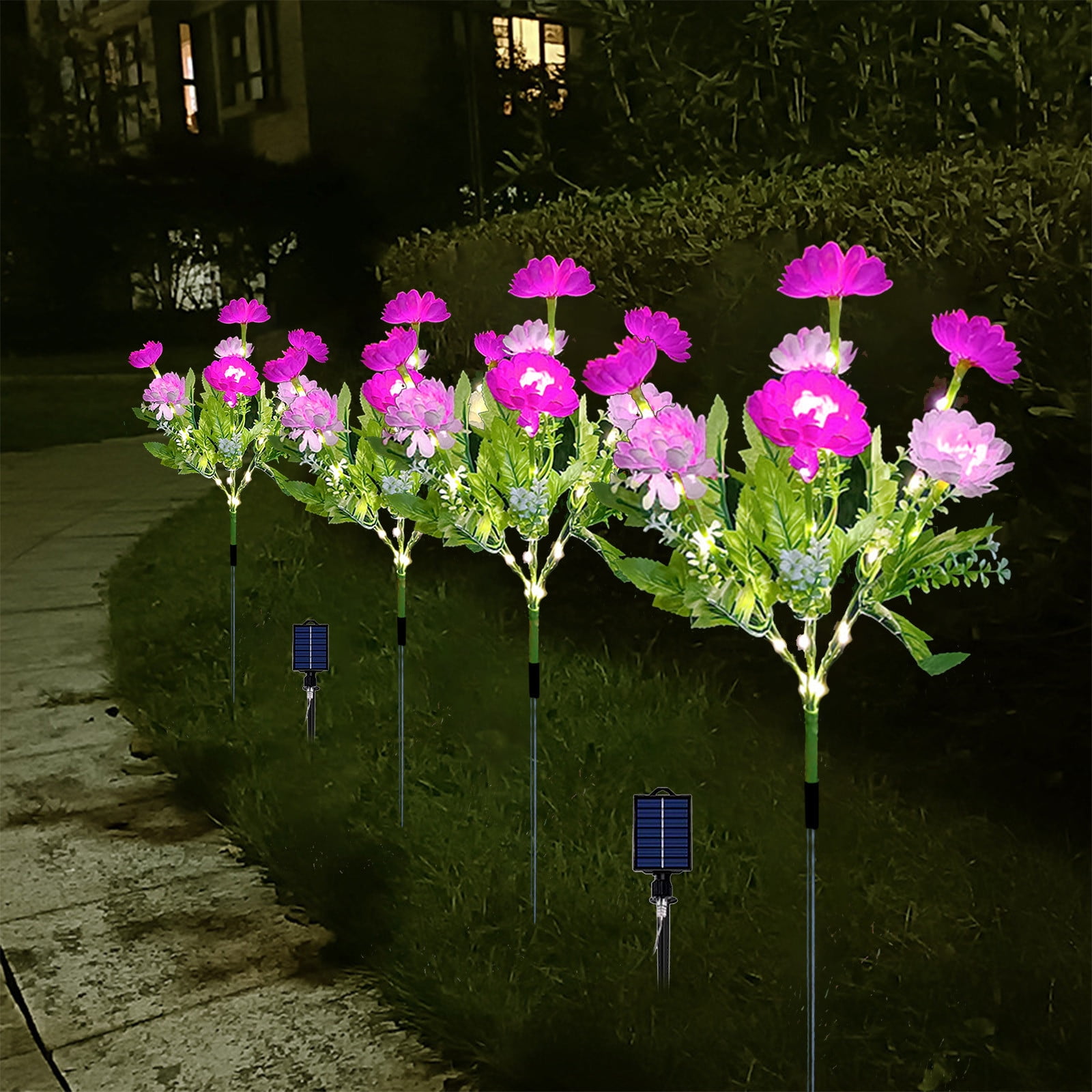 Solar Garden Flower Lights - Waterproof LED Stake Lamps For Yard & Path (Pink)