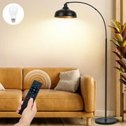 Lamps with Remote - Dimmable Floor Lamp 70”, Black Tall Lamp with 360° Adjustable Hanging Metal Shade, Arc Lamps Floor Standing with 9W Bulb, Over Couch Lamp for Living Room, Bedroom
