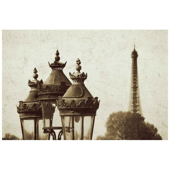 "Lamps and Eiffel Tower" Painting Print on Wrapped Canvas