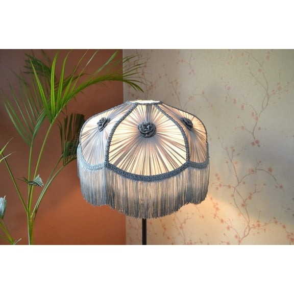 BespokeByNikita Decorative Victorian Gray Fringe Dome Lampshade