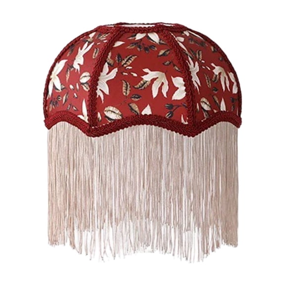 Lampshade with Tassels, Premium Classic French Style Bell Shape Scallop Velvet Top Replacement Lamp Shade for Bedroom Living Room Home Restaurant Decor (7.8" W 10.6" H, Watermelon Red)