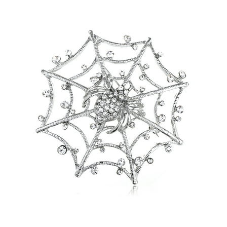 Lampshade Web Crystal Rhinestone Spider Sliver Tone Purse Pin Brooch