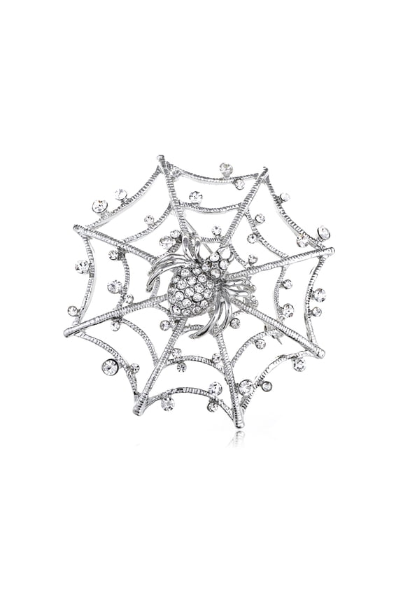 Lampshade Web Crystal Rhinestone Spider Sliver Tone Purse Pin Brooch