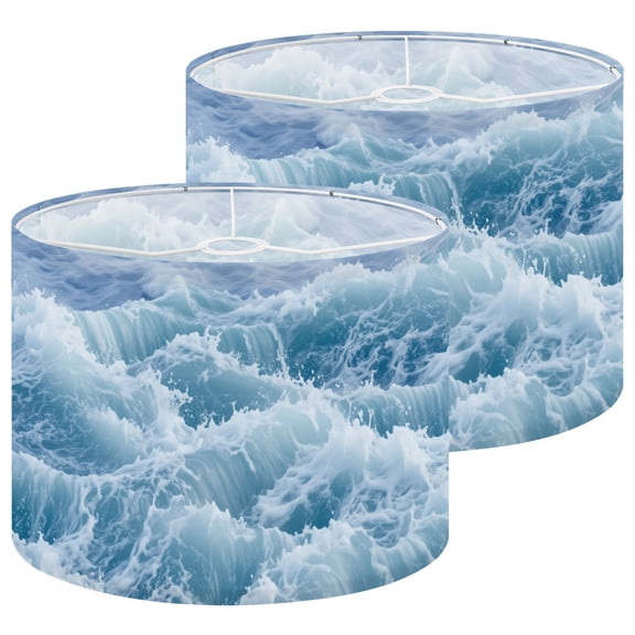 Lampshades 2 Pack 3D Blue Ocean Wave Watercolor Ocean Waves Foamy Water Blue 13"x13"x10" Light Shade for Table Lamps Floor Lamp Shades Lampshade Replacement Easy Assembly